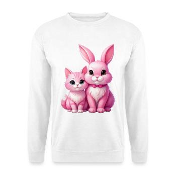 Pink rabbit and cat as plush toys - Unisex Sweatshirt - white - Front