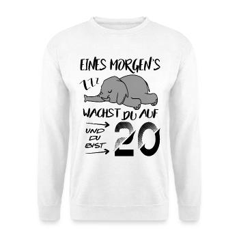 20. Geburtstag Elefant wacht auf ZZZ Schlafen Fun - Unisex Pullover - Weiß - Vorne - Alina (178cm) & Michal (187cm)
