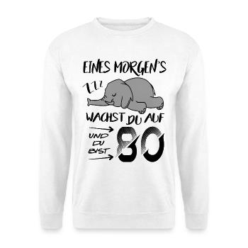 80. Geburtstag Elefant wacht auf ZZZ Schlafen Tier - Unisex Pullover - Weiß - Vorne - Alina (178cm) & Michal (187cm)