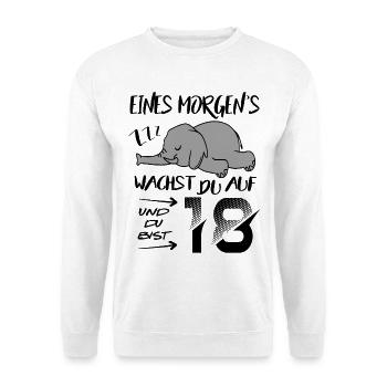 18. Geburtstag Elefant wacht auf ZZZ Schlafen Tier - Unisex Pullover - Weiß - Vorne - Alina (178cm) & Michal (187cm)