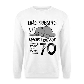 70. Geburtstag Elefant wacht auf ZZZ Schlafen Fun - Unisex Pullover - Weiß - Vorne - Alina (178cm) & Michal (187cm)