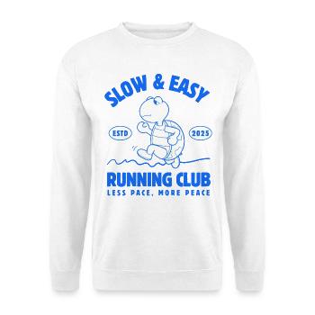 Slow & Easy – Schildkröte im Running Club - Unisex Pullover - Weiß - Vorne - Alina (178cm) & Michal (187cm)
