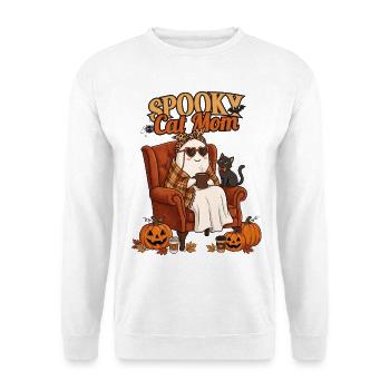 Gruselige Katzenmama Geister-Süße Halloween-Kunst - Unisex Pullover - Weiß - Vorne - Alina (178cm) & Michal (187cm)