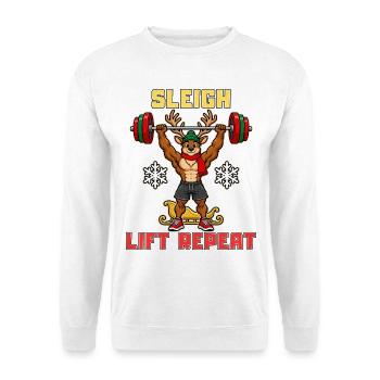 Sleigh Lift Repeat Christmas Reindeer - Unisex Pullover - Weiß - Vorne - Alina (178cm) & Michal (187cm)
