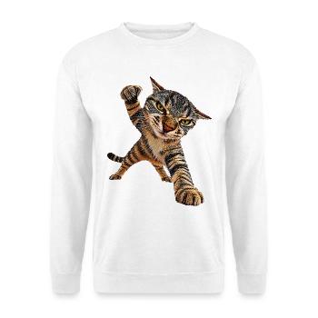 Katze - Unisex Pullover - Weiß - Vorne - Alina (178cm) & Michal (187cm)