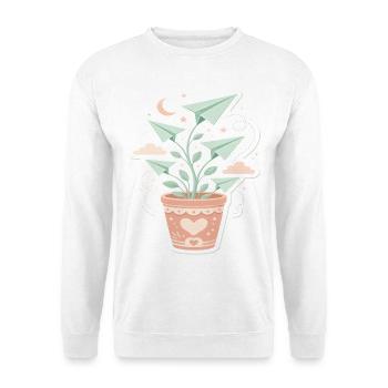 Origami-Pflanzenzauber - Unisex Pullover - Weiß - Vorne - Alina (178cm) & Michal (187cm)