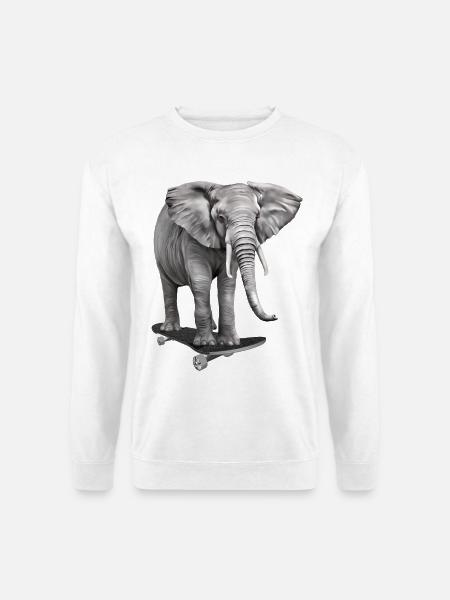 Elefant auf Skateboard - Skater Elefant - Sk8er - Unisex Pullover - Weiß