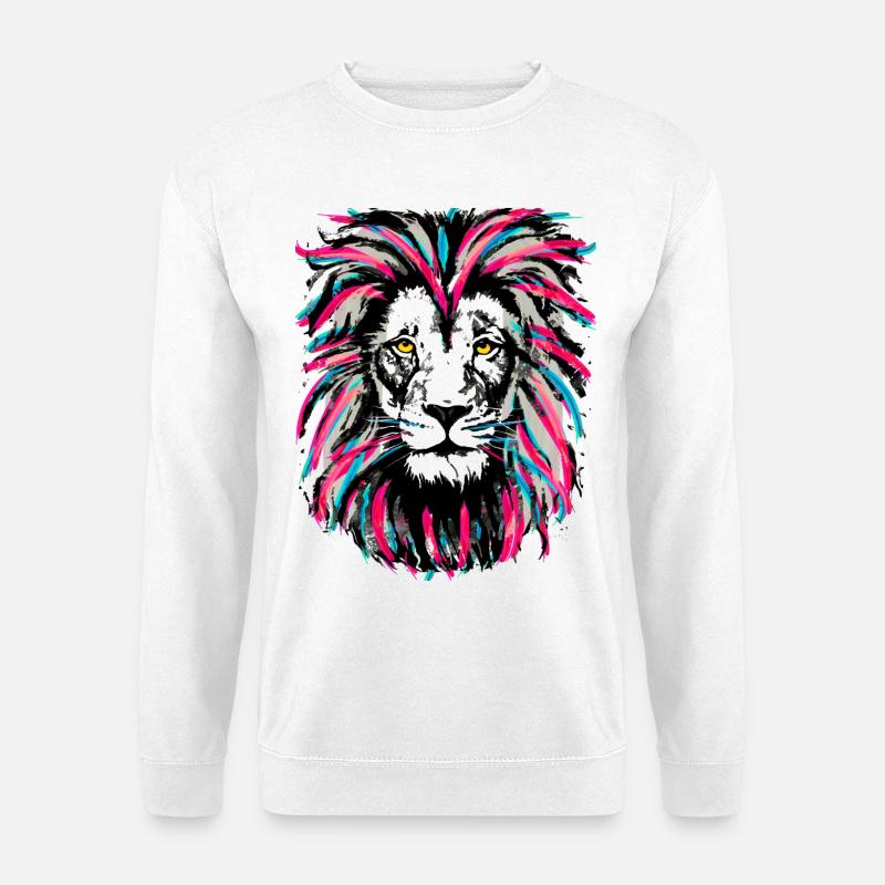Neon Pink Löwe - Sternzeichen Löwe - Magenta Löwe - Unisex Pullover - Weiß