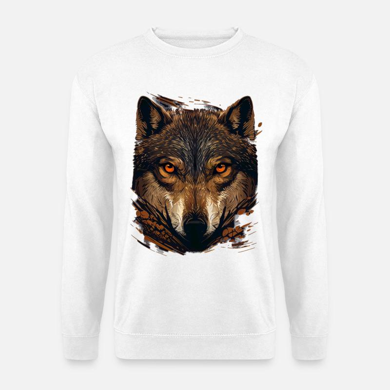Wolfsblick im Herbstwald - Unisex Pullover - Weiß