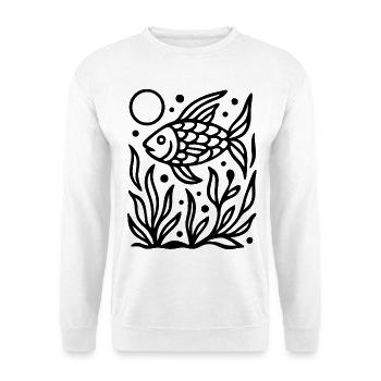 Minimal Line Art Fisch Ozean Natur Design - Unisex Pullover - Weiß - Vorne