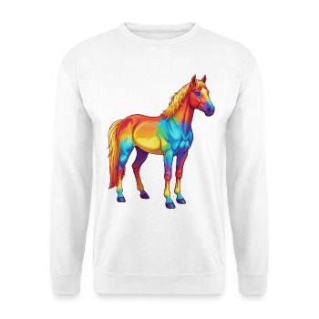 Buntes Pferderegenbogen-Pop-Art-Aquarell - Unisex Pullover - Weiß - Vorne