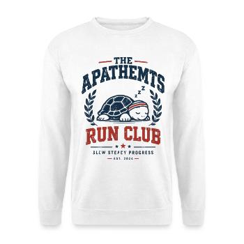 Run Club Schildkröte Motiv - Unisex Pullover - Weiß - Vorne - Alina (178cm) & Michal (187cm)