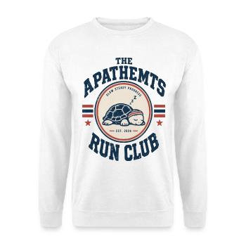 APATHETMTS Run Club Schildkröte - Unisex Pullover - Weiß - Vorne - Alina (178cm) & Michal (187cm)