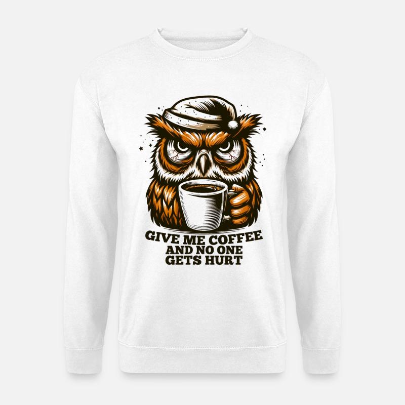 Eule Kaffee müde Geschenk - Unisex Pullover - Weiß
