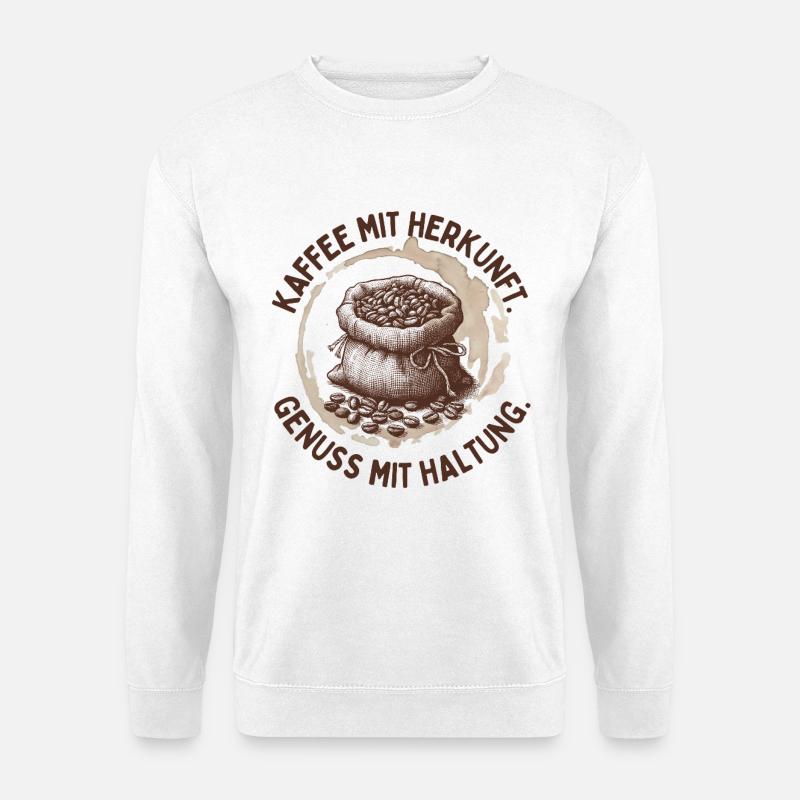 Kaffee mit Herkunft – Genuss mit Haltung - Unisex Pullover - Weiß