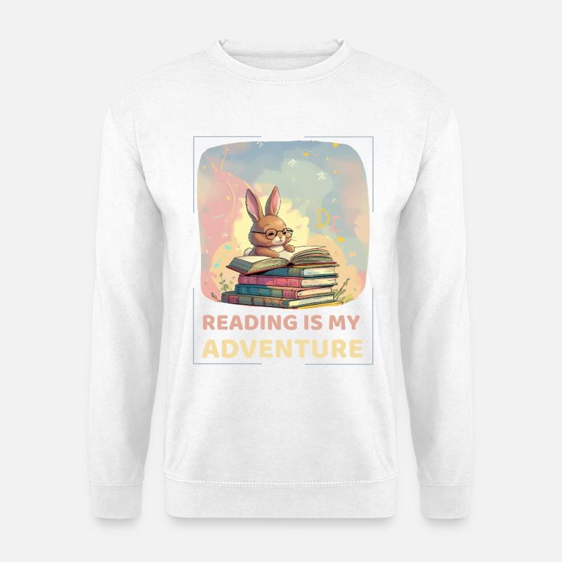 Rabbit reading with adventure style - Unisex Sweatshirt - white