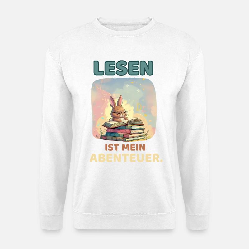Cute bunny reading adventure book - Unisex Sweatshirt - white