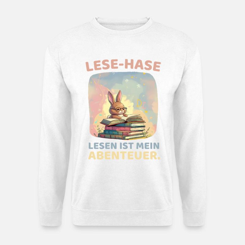 Lese-Hase Abenteuer Design - Unisex Pullover - Weiß