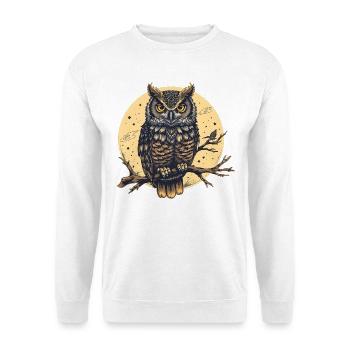Eule in der Nacht mit Mond - Unisex Pullover - Weiß - Vorne - Alina (178cm) & Michal (187cm)
