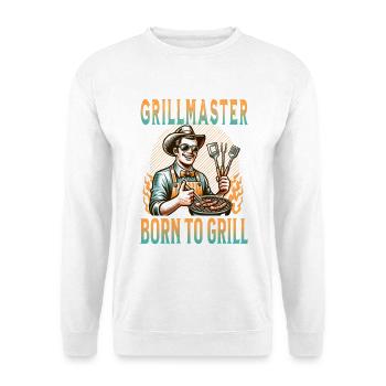 Grillmeister Geboren Zum Grillen - Unisex Pullover - Weiß - Vorne - Alina (178cm) & Michal (187cm)