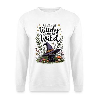 Witchy Black Cat – Ein bisschen wild - Unisex Pullover - Weiß - Vorne - Alina (178cm) & Michal (187cm)