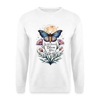 Motte Mond Wild Hearts Bloom Spruch - Unisex Pullover - Weiß - Vorne - Alina (178cm) & Michal (187cm)