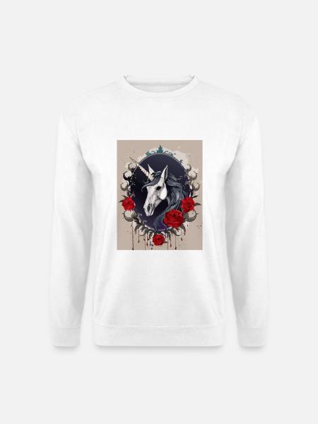 Dark Gothic Einhorn mit Rosen - Unisex Pullover - Weiß