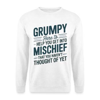 Grumpy hier, um dir zu helfen, in Unfug einzusteigen - Unisex Pullover - Weiß - Vorne - Alina (178cm) & Michal (187cm)