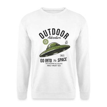 UFO Design Outdoor Adventure Space Spruch - Unisex Pullover - Weiß - Vorne - Alina (178cm) & Michal (187cm)