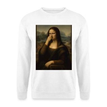 Die Mona Lisa bedeckt ihre Nase - Unisex Pullover - Weiß - Vorne - Alina (178cm) & Michal (187cm)