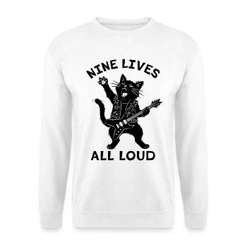 Nine Lives All Loud – Cat-Rock-Gitarre - Unisex Pullover - Weiß - Vorne - Alina (178cm) & Michal (187cm)