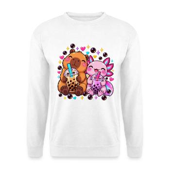 Axolotl Kostüm Boba Tea Süß Kawaii Kinder Mädchen - Unisex Pullover - Weiß - Vorne - Alina (178cm) & Michal (187cm)