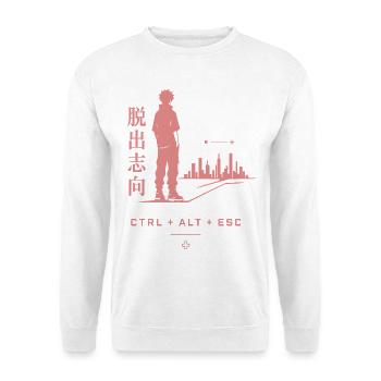 Fluchtblick: Stadt und Ctrl Alt Esc - Unisex Pullover - Weiß - Vorne - Alina (178cm) & Michal (187cm)