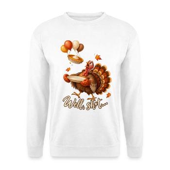 Thanksgiving Truthahn Kürbiskuchen Lustiger Spruch - Unisex Pullover - Weiß - Vorne - Alina (178cm) & Michal (187cm)