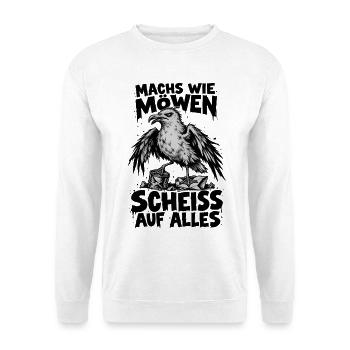 Möwe Punk Spruch Scheiss auf alles Küstenhumor - Unisex Pullover - Weiß - Vorne - Alina (178cm) & Michal (187cm)