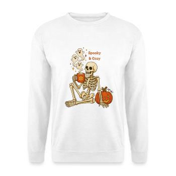 Gruseliger und gemütlicher Halloween-Skelettkaffee - Unisex Pullover - Weiß - Vorne - Alina (178cm) & Michal (187cm)