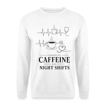 Kaffee Herz Nacht Schicht - Unisex Pullover - Weiß - Vorne - Alina (178cm) & Michal (187cm)