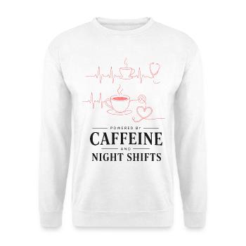 Kaffeeherz Nachtdienst Design - Unisex Pullover - Weiß - Vorne - Alina (178cm) & Michal (187cm)