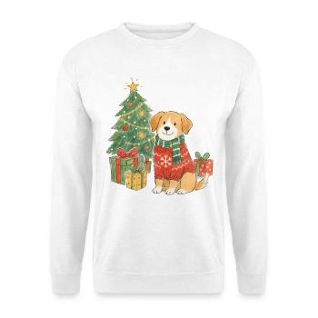 Weihnachtshund im Pullover - Unisex Pullover - Weiß - Vorne - Alina (178cm) & Michal (187cm)