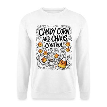 Candy Corn and Chaos Control – Halloween - Unisex Pullover - Weiß - Vorne - Alina (178cm) & Michal (187cm)