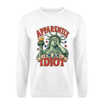 Patriotischer Sarkasmus-Freiheitsstatue Americana - Unisex Pullover - Weiß - Vorne - Alina (178cm) & Michal (187cm)