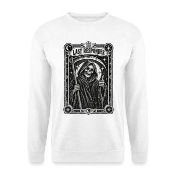 Grim Reaper Last Responder Tarot Card Okult Skelet - Unisex Pullover - Weiß - Vorne - Alina (178cm) & Michal (187cm)