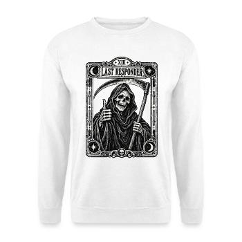 Grim Reaper Last Responder Tarot Card Okult Skelet - Unisex Pullover - Weiß - Vorne - Alina (178cm) & Michal (187cm)