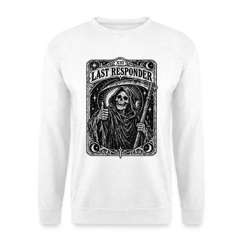 Grim Reaper Last Responder Tarot Card Okult Skelet - Unisex Pullover - Weiß - Vorne - Alina (178cm) & Michal (187cm)