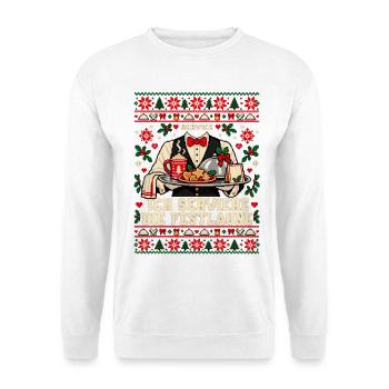 Service - Ich serviere die Festlaune - Unisex Pullover - Weiß - Vorne - Alina (178cm) & Michal (187cm)