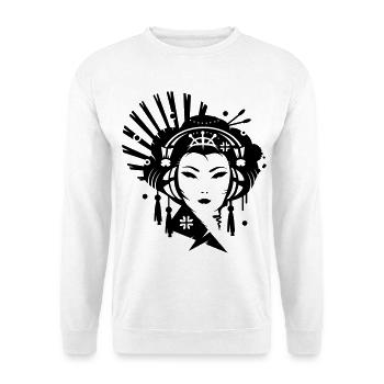 A Japanese geisha girl with headphones - Unisex Sweatshirt - white - Front