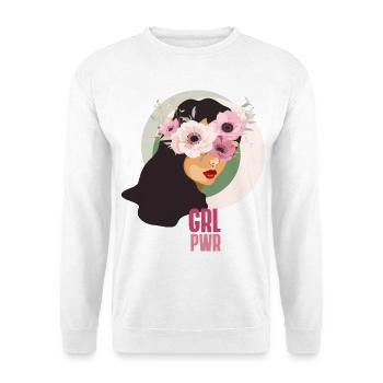 Girl Power Fleurs Visage Fort Rose Féminisme Mignon - Sweat-shirt Unisexe - blanc - Devant