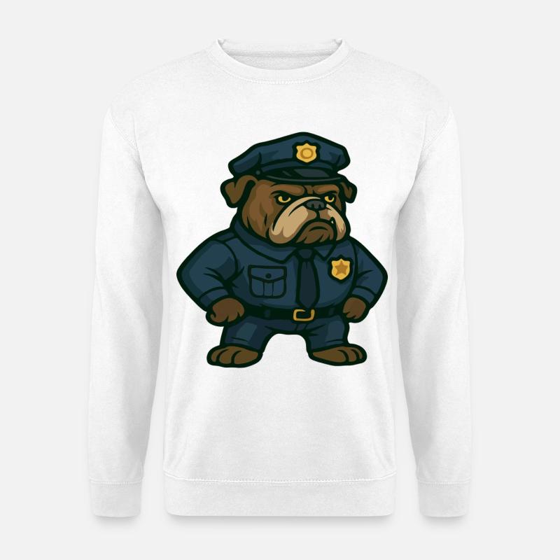 Bulldogge Polizist Karikatur - Unisex Pullover - Weiß