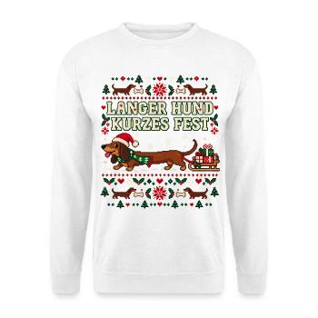 Weihnachtsdackel - Langer Hund kurzes Fest - Unisex Pullover - Weiß - Vorne - Alina (178cm) & Michal (187cm)