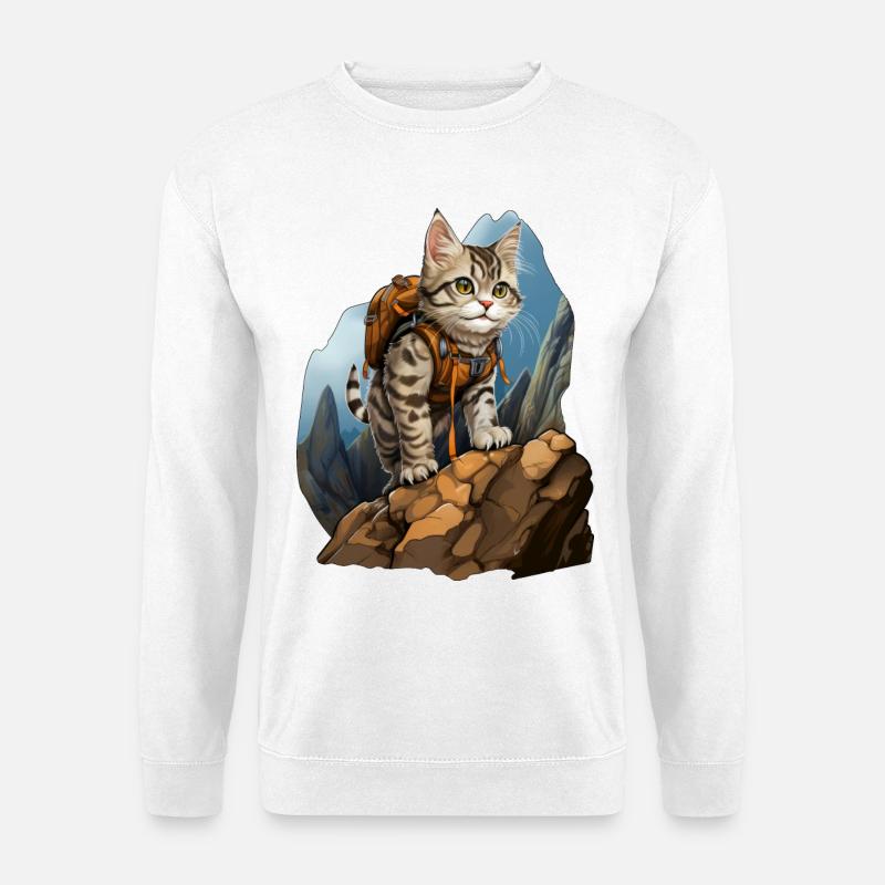 Katzen Bergsteiger / Wandern Katze - Unisex Pullover - Weiß